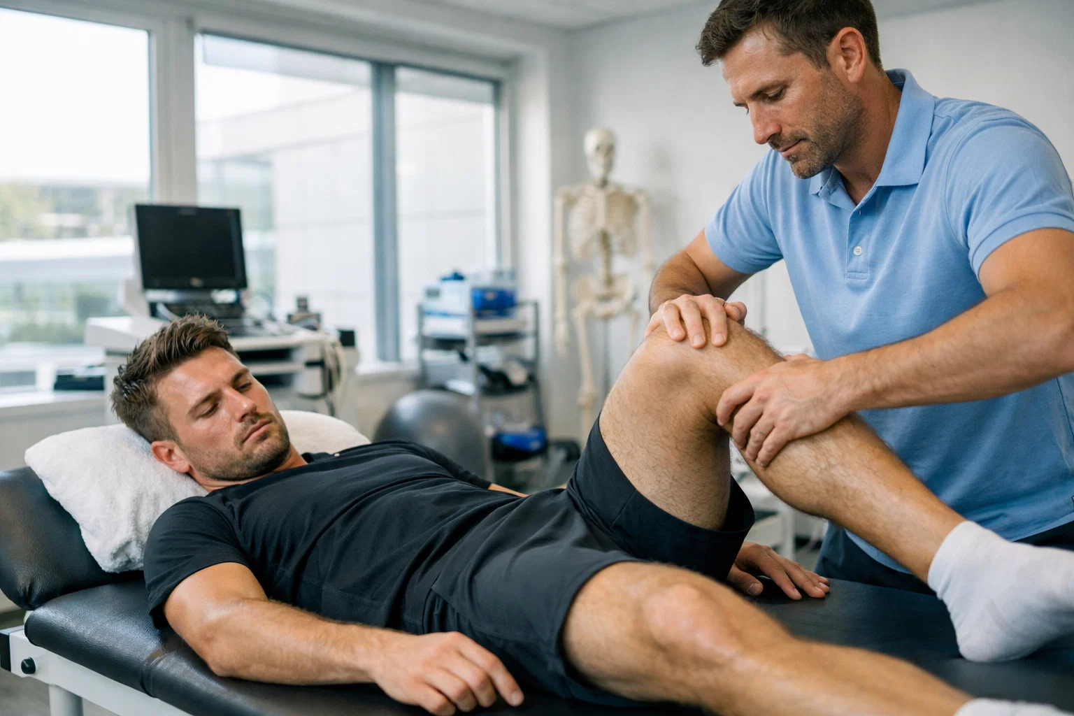 Fußballspieler bei der physiotherapeutischen Behandlung im Trainingsraum