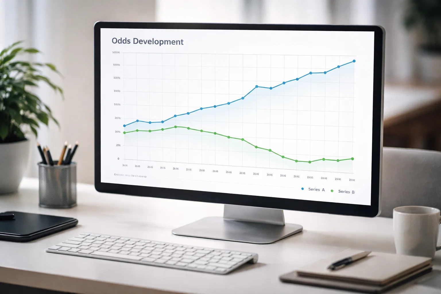 Computerbildschirm zeigt Kurvendiagramm mit Quotenentwicklung
